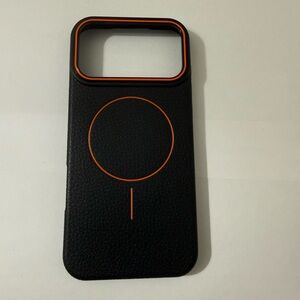 Soft Leather Shell case for iPhone 17Pro Max - Black and Orange